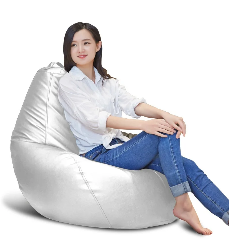 Silver color new lazy sofa fashion comfortable living room leather bean bag,Simple sofa chair - Cover only No filler