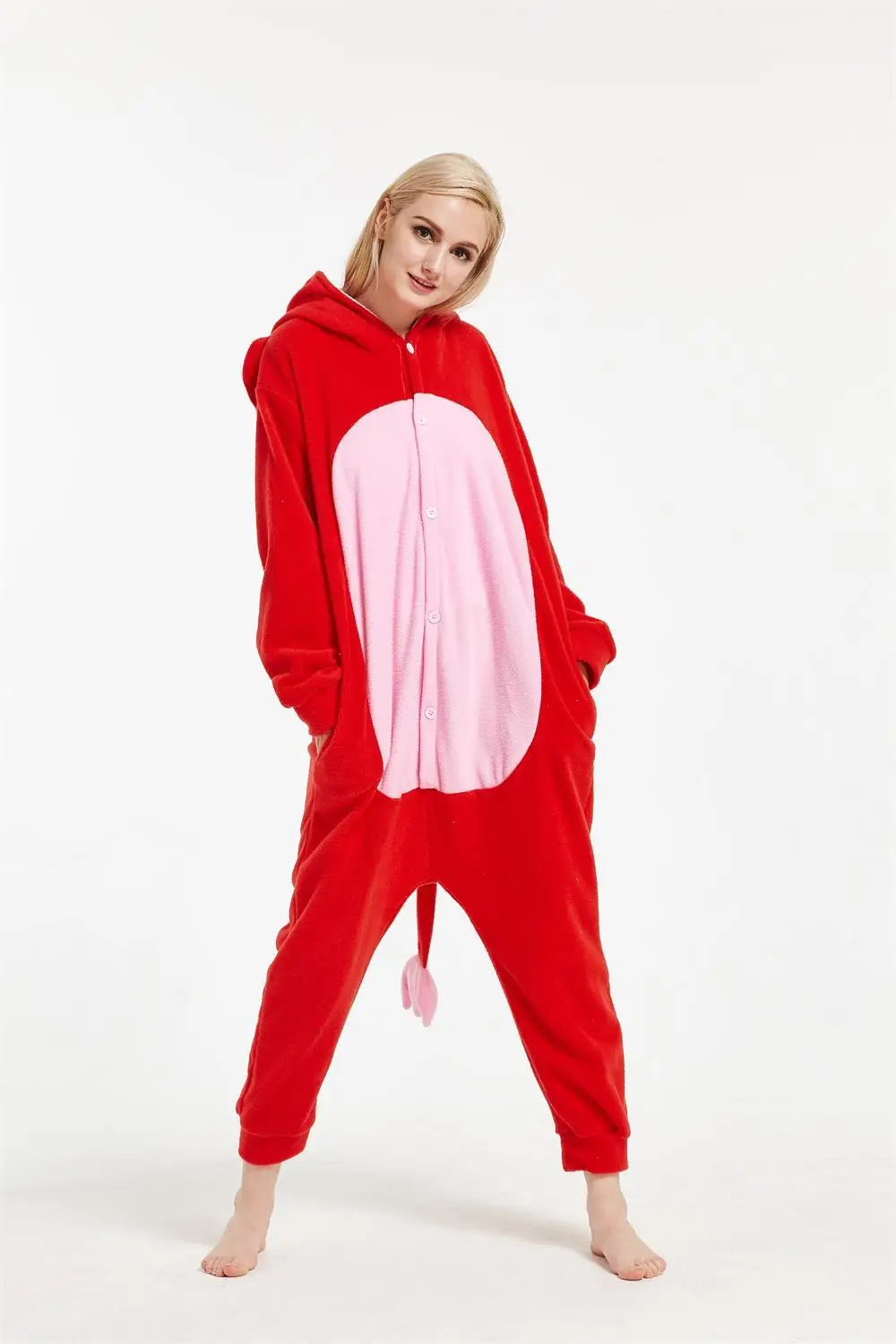 Kigurumi Onesies-Pijama de elefante rojo para adulto, ropa de dormir, estilo Anime, cálido