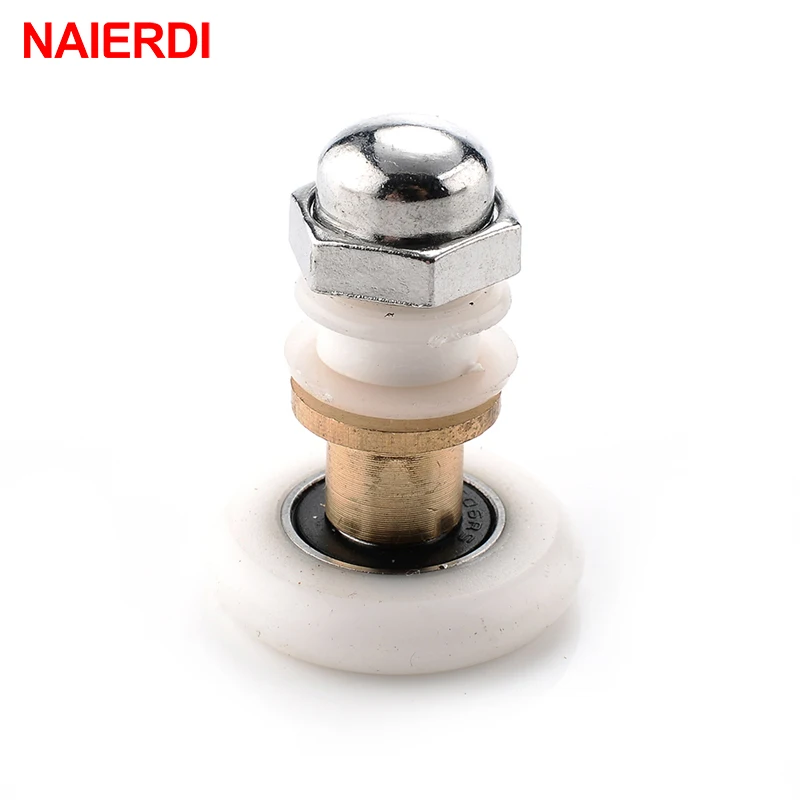NAIERDI Stainless Steel Brass Shower Wheel Replacement Door Rollers Runners Rubber Wheels Pulleys For Bathroom Fixture Hardware
