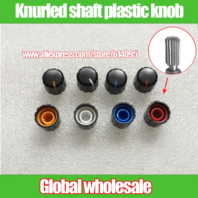 60pcs rotary potentiometer plastic knob cap / mixer console volume audio switch knob knurling shaft / flower shaft 6mm 13*15mm