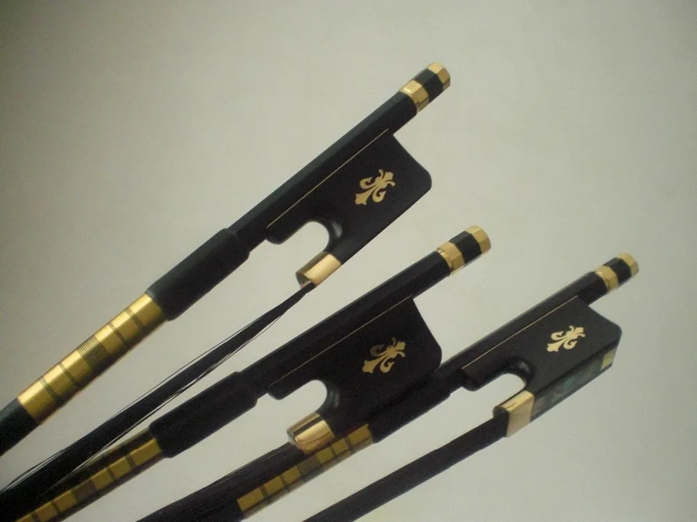 3 PCs Quality Cello Bow 4/4 Black Carbon Fiber Bow with Black Bow Hair