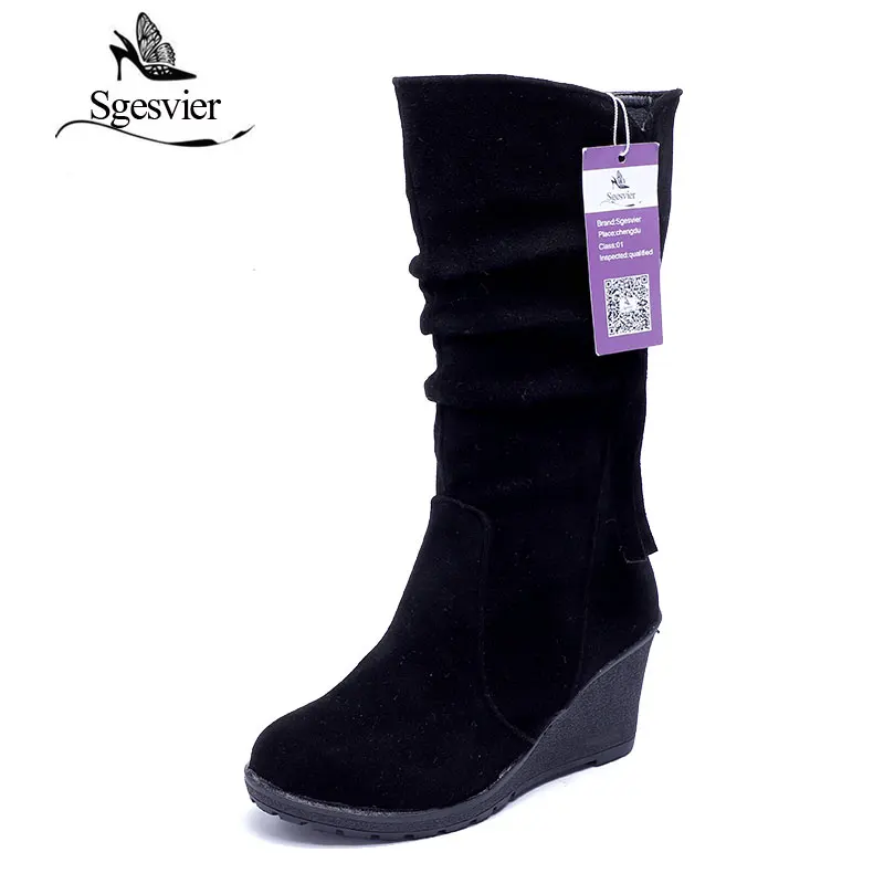 SGESVIER-botas hasta la mitad de la rodilla con tacón de cuña para mujer, botines de nieve para exteriores, talla 28-52, OX003