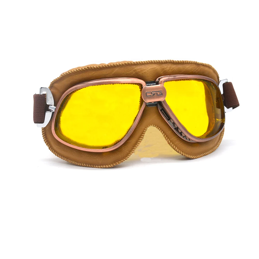 Motorcycle OTG Goggles Motorbike Retro Vintage Pilot Style Glasses Steampunk Face Mask Open Half Helmet Yellow