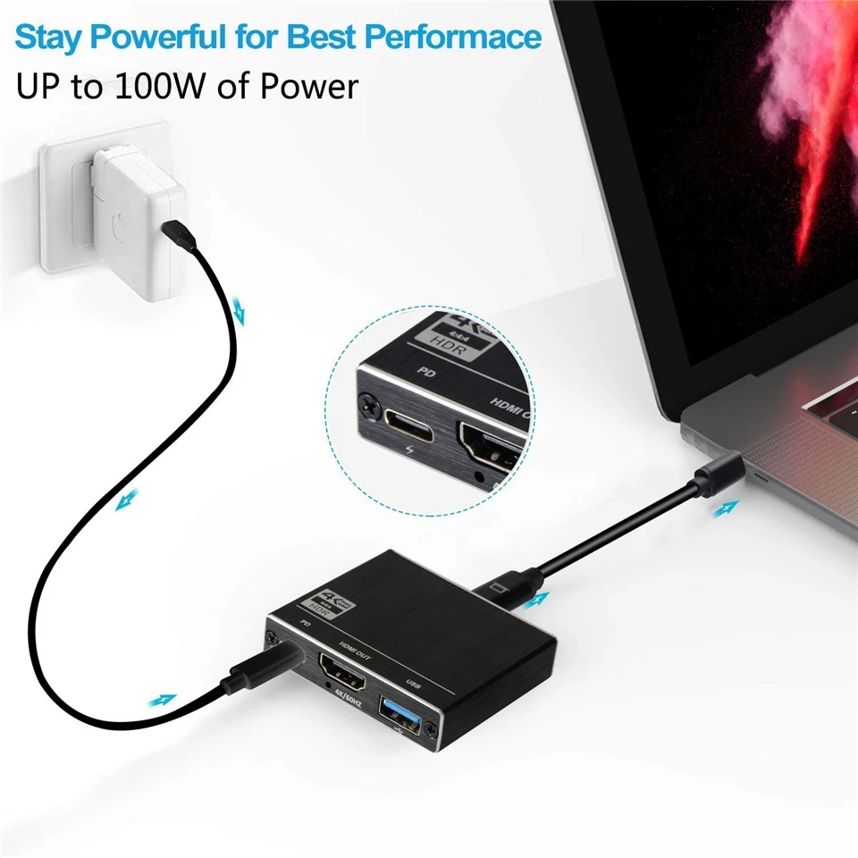 USB-концентратор 3 в 1, USB C 2020, HDMI 4K @ 60 Гц, порт USB 3,1, 3,0 Вт