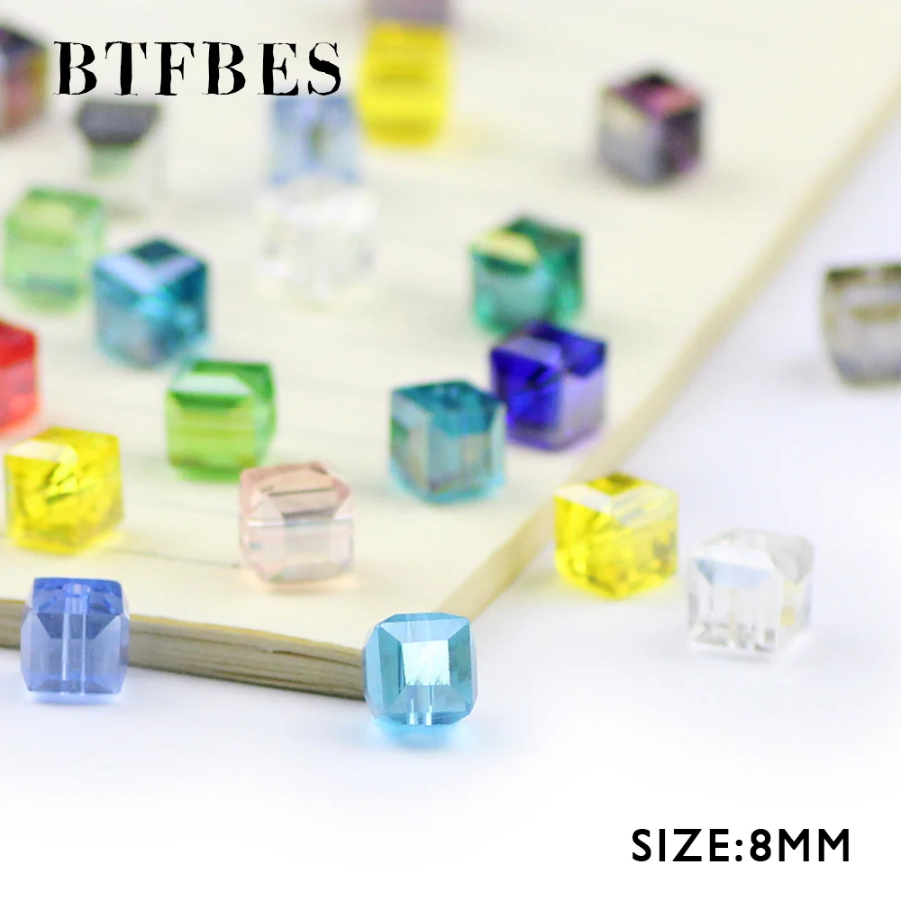 BTFBES 8mm Shaped Square Beads 30pcs Austrian Crystal Loose Bead Glass Ball for Jewelry Bracelet Necklace Making DIY Accessories