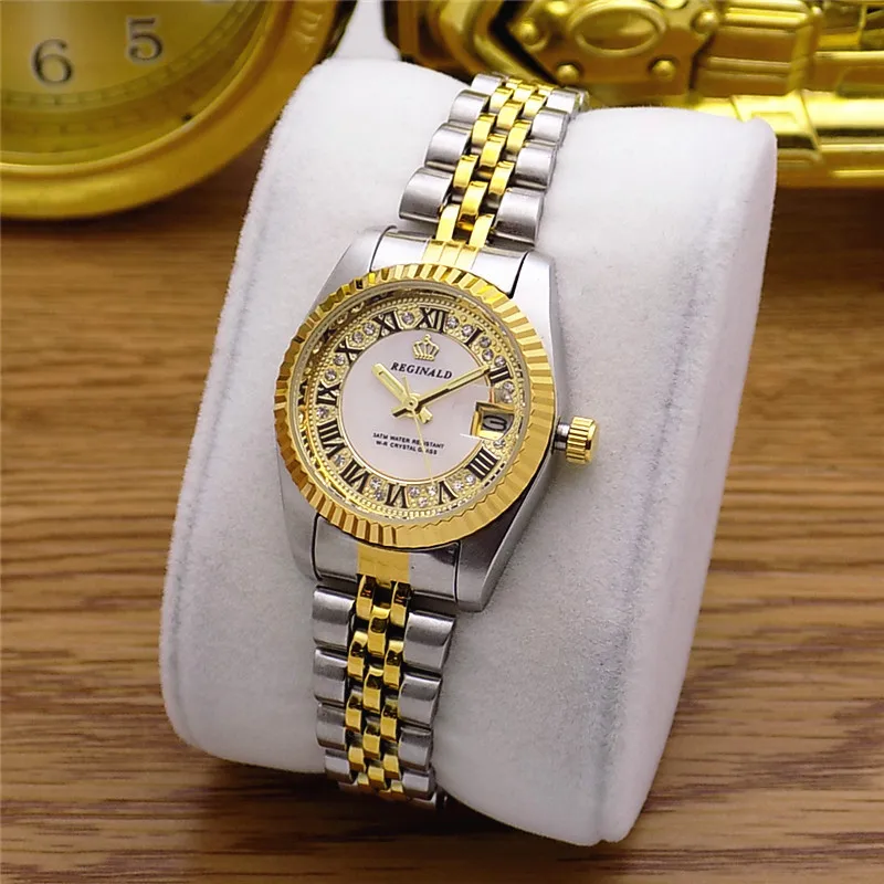 Moda klasyczny Reginald Datejust kwarcowy zegarek marki mężczyźni karbowany Bezel rocznika Roman Dial pełne nierdzewne ze stali świecący zegar