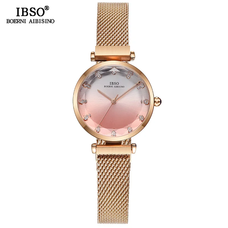 

IBSO Hit Color Watches For Female Fashion Cut Glass Design Women Quartz Watch Ladies Magnet Buckle Wrist Watches Montre Femme