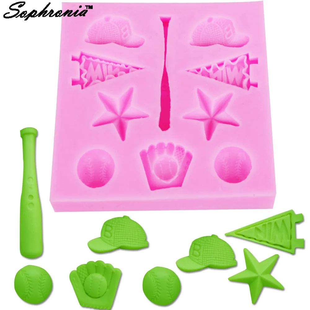 Sophronia F1143 Sport Series Baseball Softball Golf Silicone Mold Hats Fondant Decorating Tools Cake Baking Candy Clay Mould