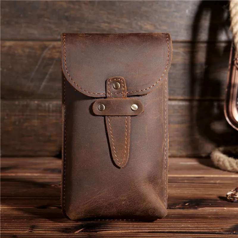 Men\'s Genuine Leather Fanny Waist Pack Small Mini Cell/Mobile Phone Pocket Male Money Bum Pouch Hook Vintage Bags