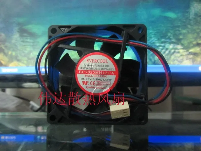 

EverCool EC7025HH12CA DC 12V 0.30A 70x70x25mm 3-wire Server Cooling Fan