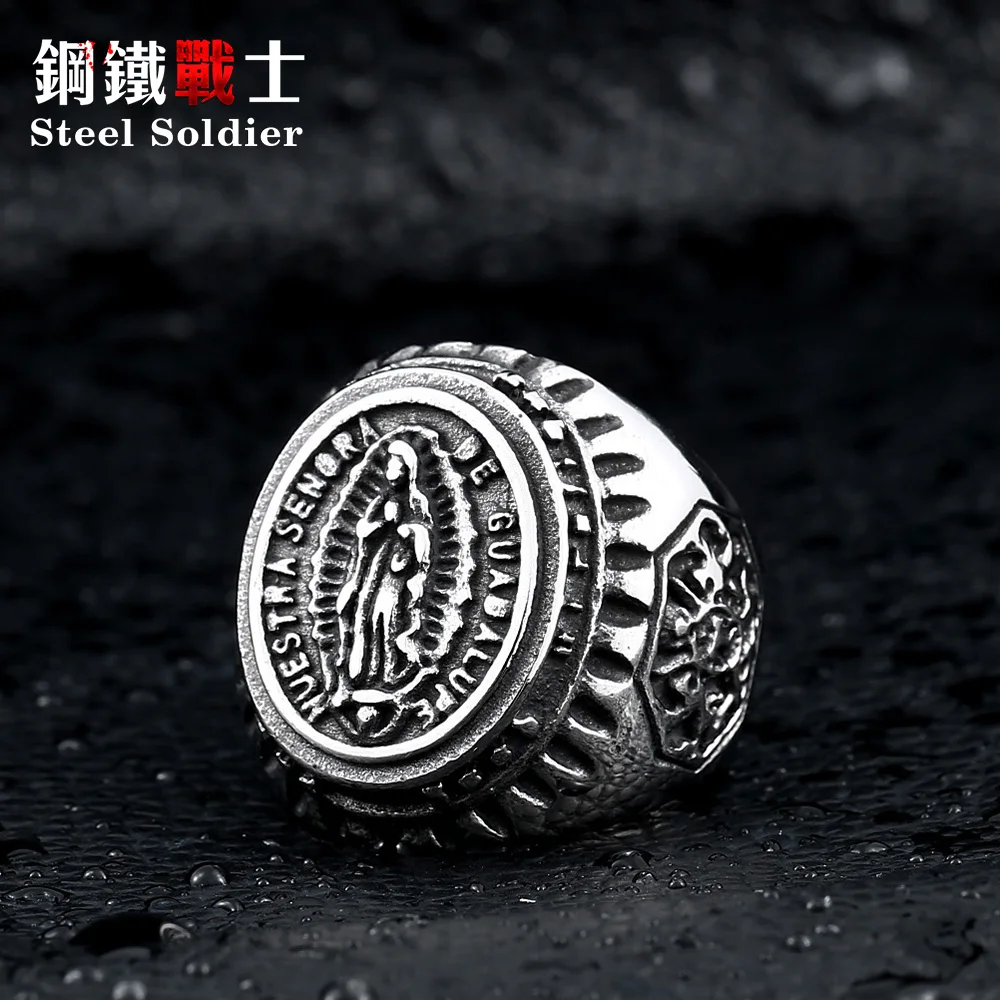 Steel soldier amiable Blessed Virgin Mary ring Judaism and Christianity religion jewelry drop ship