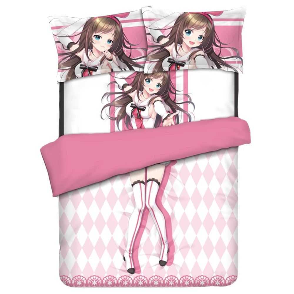 Anime YouTuber A.I. Channel A.I Games Bedding Sets AI Kizuna AI Cosplay Pink Comforter Set Bed Flat Sheet Quilt Cover Pillowcase