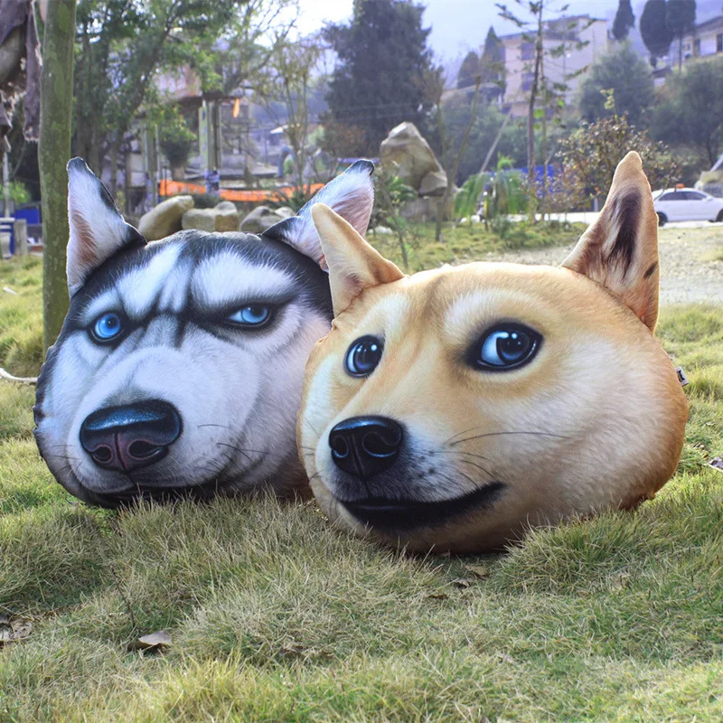 Huskies Akita-cojín para asiento de coche y sofá, Cara de perro, estampado 3D, gran tamaño, alta definición, 55x55 cm