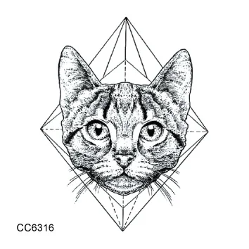 Rocooart CC6316 6x6cm Kitten Cat Head Temporary Tattoo Sticker Vintage Old School Style Body Art Water Transfer Fake Tattoo Taty