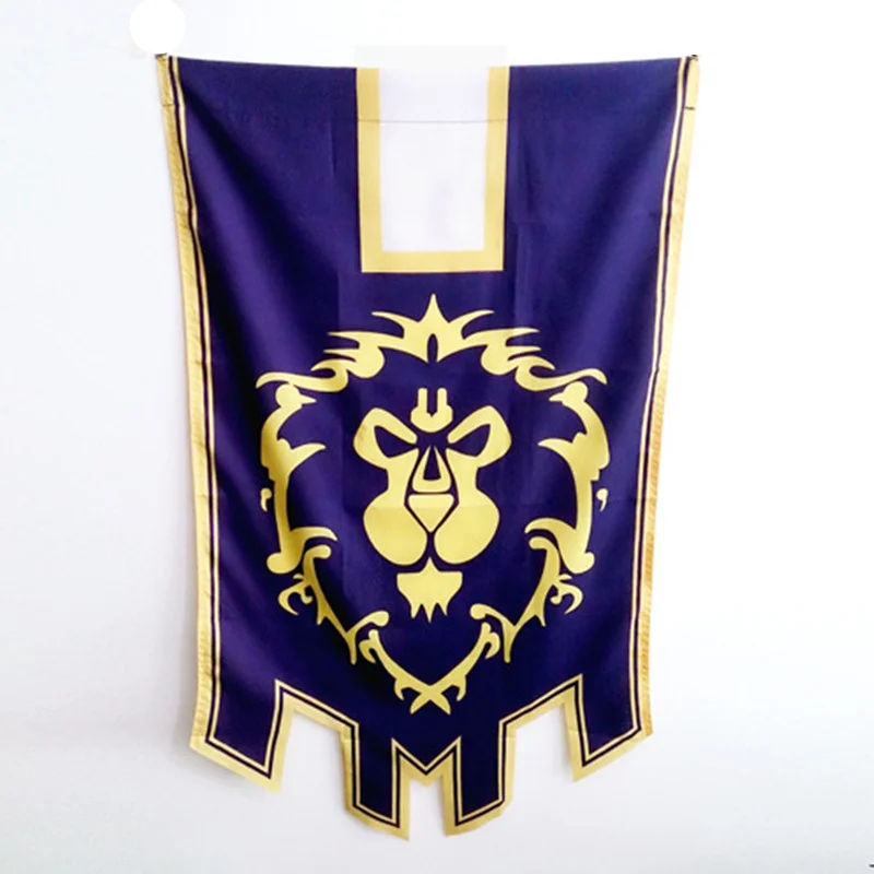 Movie Warcraft WOW World of Warcr Alliance Horde Banner Embroidery Flag Dacron Cosplay Accessory