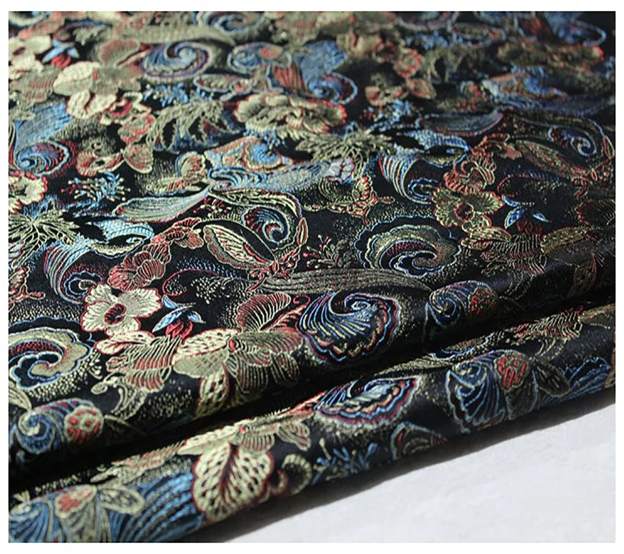 75x100cm Black flower print Jacquard Brocade Fabric, jacquard dress fabric upholstery furniture fabric bag tent sewing material