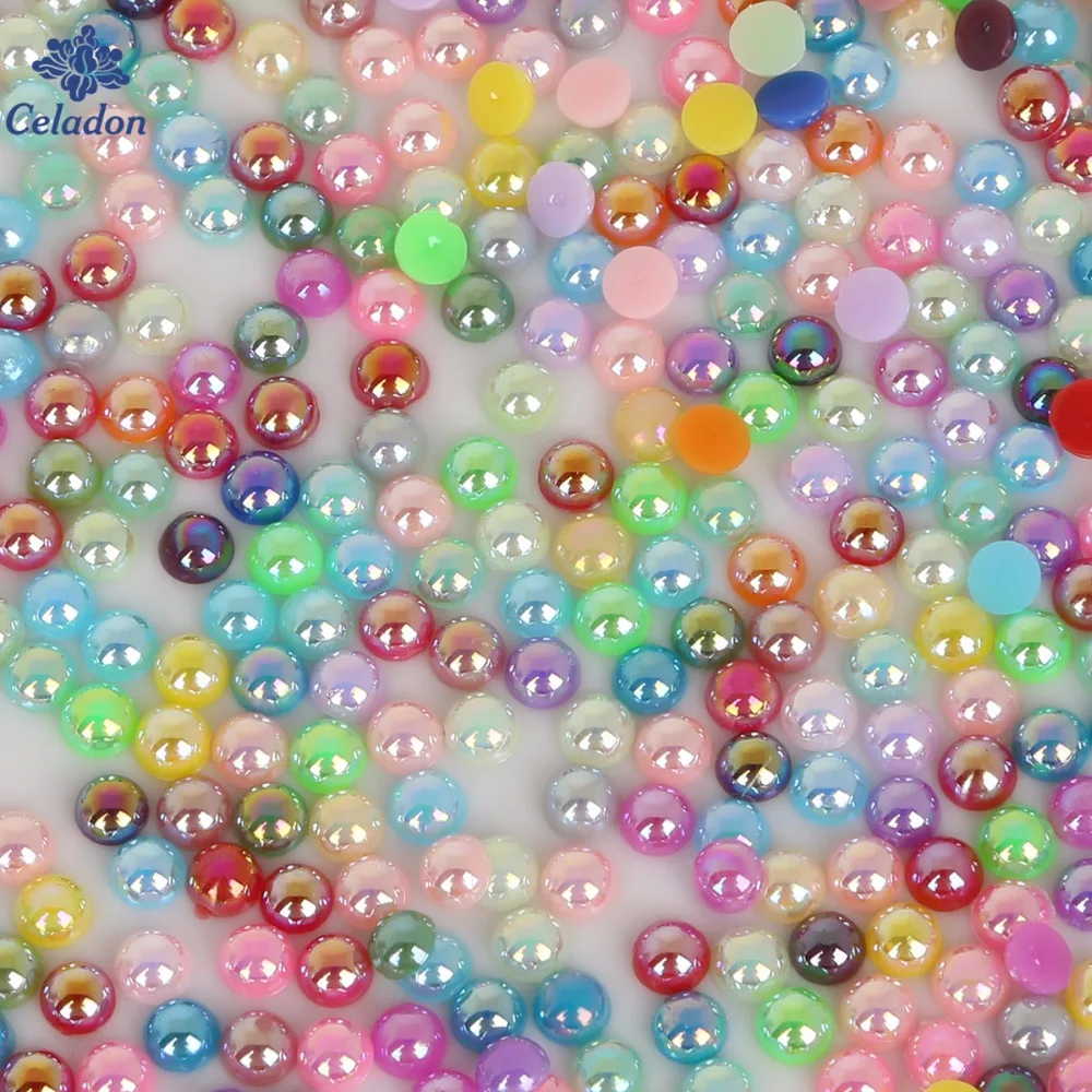 8 Size 50-1000pcs AB Colors Imitation Pearls Craft Half Round Flatback Beads DIY Decoration For Sewing Clothes