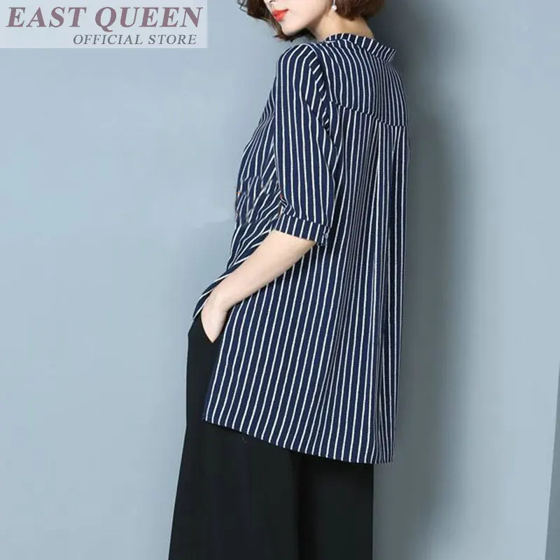 Mùa hè phụ nữ áo cánh dài tay áo đứng cổ áo sọc elegant văn phòng làm việc tops nữ thời trang không đối xứng sơ mi DD617 L