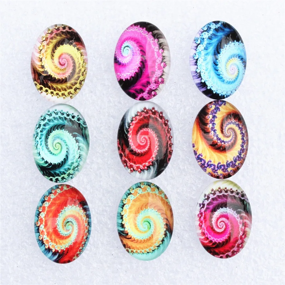 13x18mm Oval Mixed Whirlwind Retro Flowers Glass Cabochons Flatback Photo Dome Jewelry DIY Accessories by pairs 18pcs/lot K06090