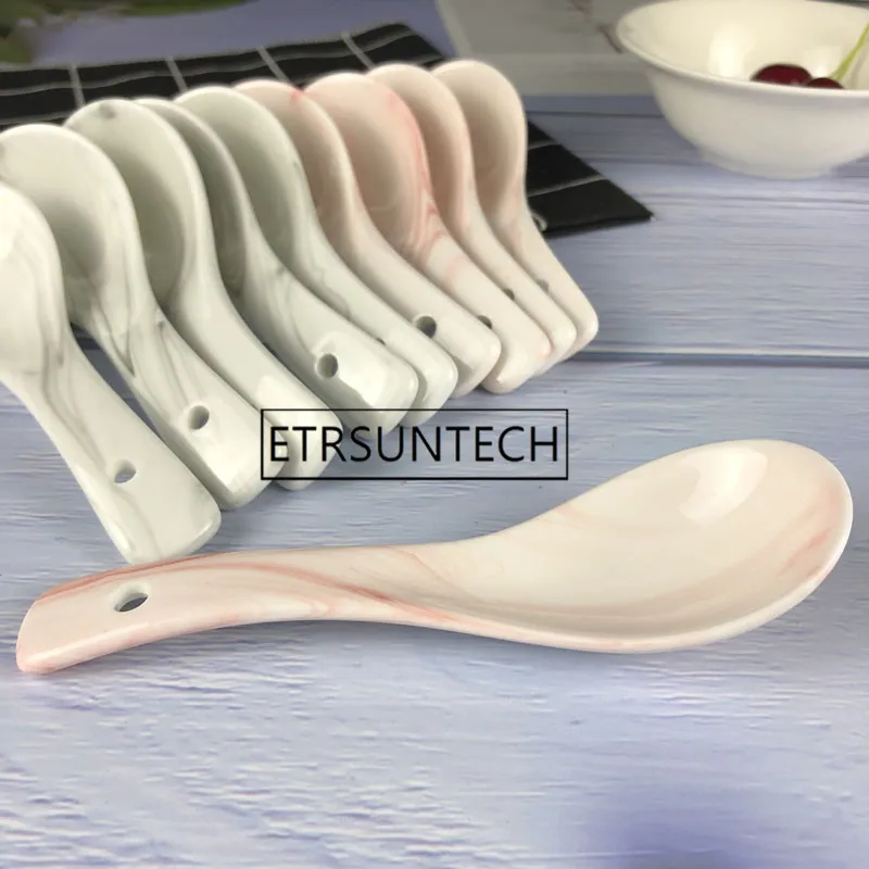 100pcs Ceramic Marbling Spoon Nordic Marble Soup Spoon Children Kids Rice Scoop Home Restaurant Kitchen Tableware