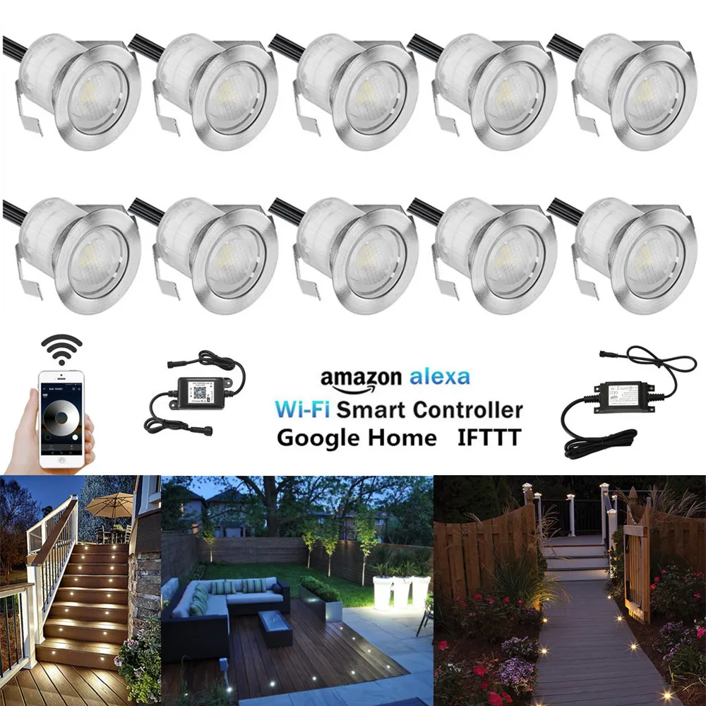 

10Pcs/lot 30mm 12V IP67 Terrace LED Deck Stair Step Rail Lights Pathway Patio Landscape Lamp Wifi APP Controller Dimmer Timer