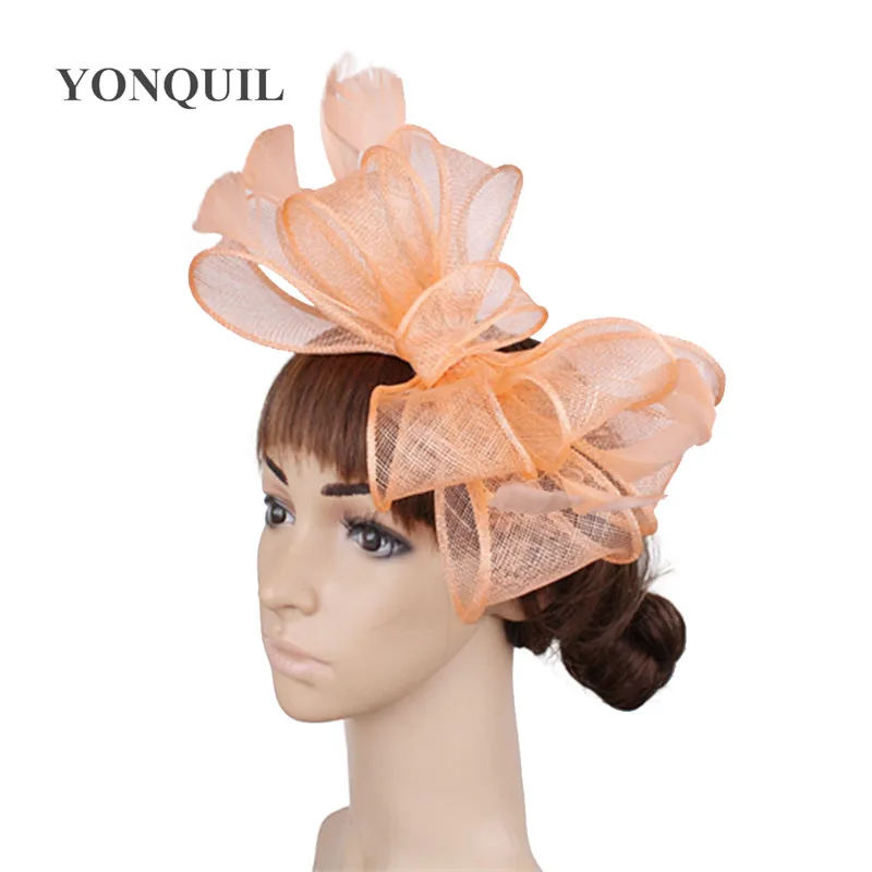 Champagner Sinamay Fascinator Hüte mit Haarspange Cocktailhut Braut Haarschmuck Elegante Damen Kirchenkopfschmuck – Detail 9