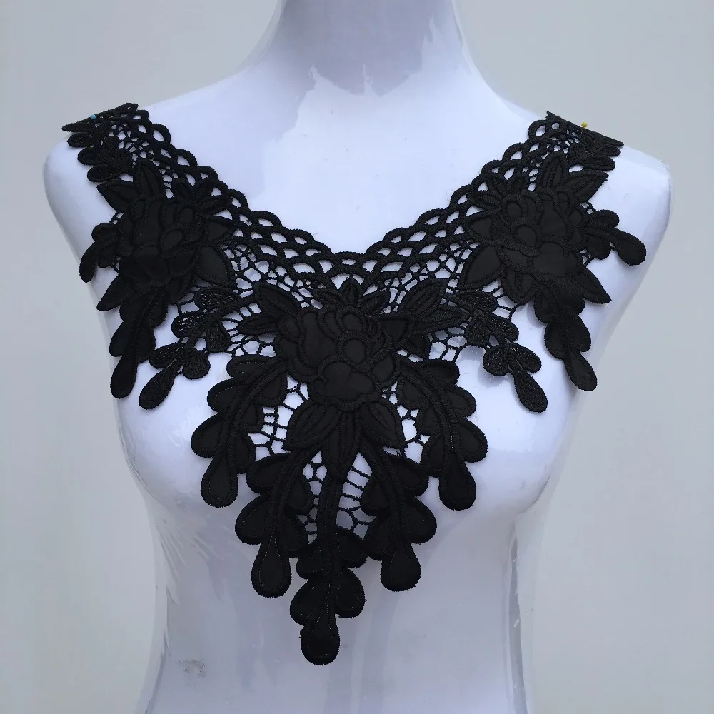 1pc Polyester Black Fabric Flower Lace Sewing Applique Lace Collar Neckline Collar Applique DIY Accessory