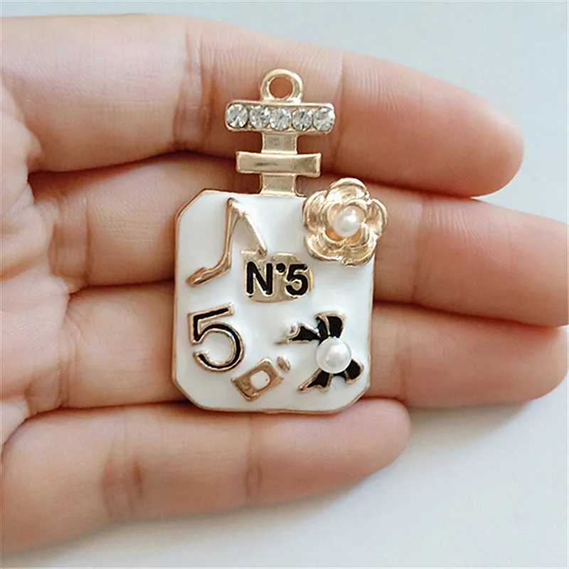 6pcs/lot Big Size Rhinestone Perfume Enamel Charms Gold Tone 41*24mm Pendants Floatings DIY Jewelry Making Handmade Craft YZ520