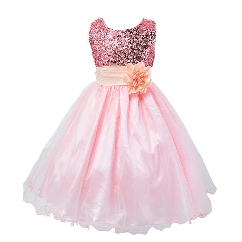 Hot Penjualan Bayi perempuan Bunga sequin Dress Partai Princess Dress Anak anak pakaian 9 warna 3-14yrs Bunga Gadis Gaun