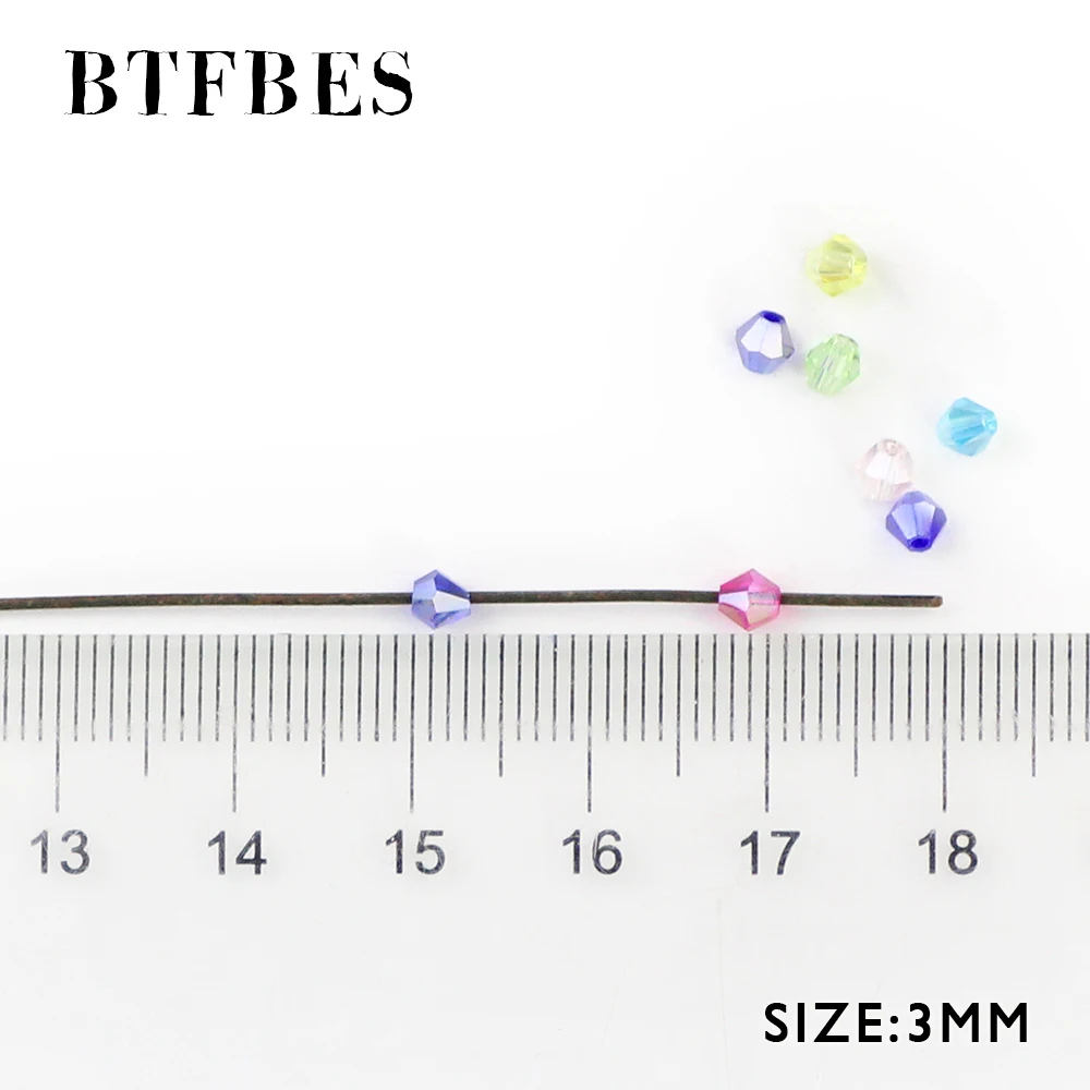 BTFBES 3mm Bicone Austrian Crystals Beads 200psc AB cone Glass Loose Beads For Jewelry Bracelet Necklace Making Accessories DIY