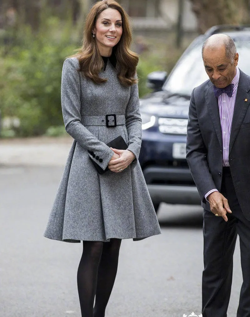 Princess dress New Kate Middleton gray fashion designer women long sleeve A-Line dresses