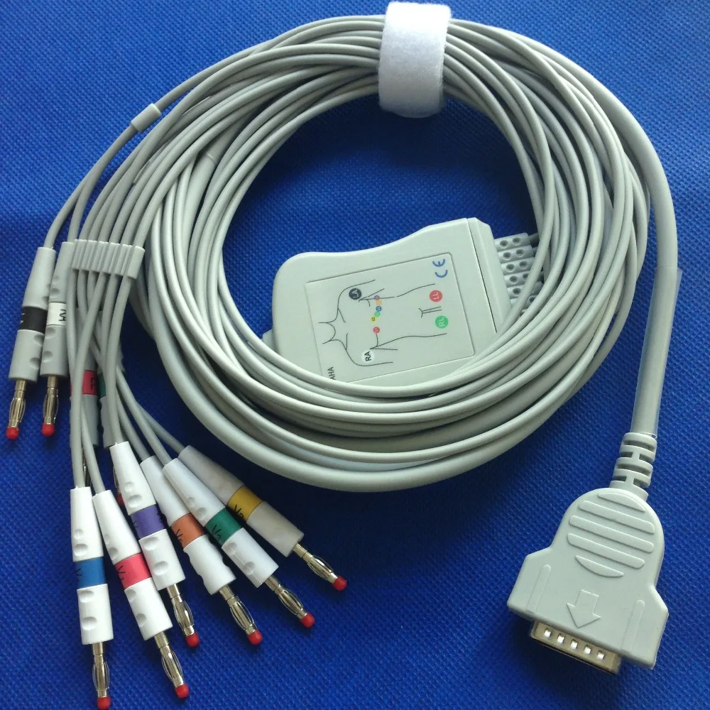 

GE Marquette One Piece ECG Cable with 10 leadwires, Banana 4.0 End, AHA standard