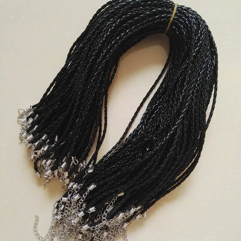 Interweave Leather rope 3mm 100pc black cord necklace rope pendant 45+5cm Fashion diy jewelry accessories good wholesale