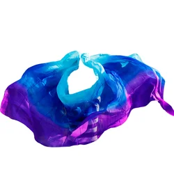 Diseño 100% velo de danza del vientre de seda real, velos de baile baratos, velo de kostum de tarifas perut al por mayor turquesa + azul real + púrpura