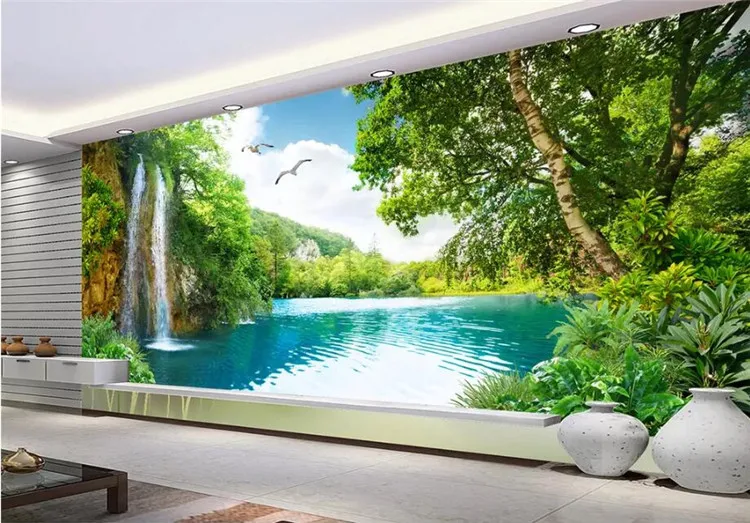 

Customize any size 3D wall murals wallpaper living room, modern fashion Nature waterfall landscape tree 3d wallpaper