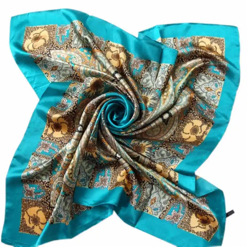 Elegant Paisley Design Satin Square Silk Scarf Headscarf Printed Women Brand Polyester Scarves Shawls,Blue,Army Green,Yellow,Red