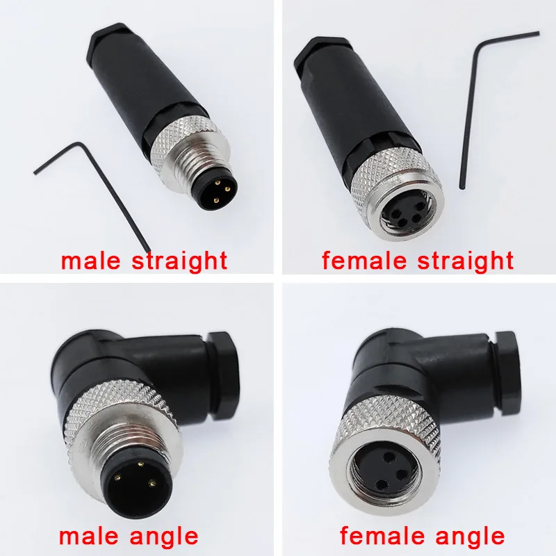 Sensor connector M8 waterproof male&female straight&angle screw threaded plug coupling 3 4 Pin  Flange Socket back mount A type