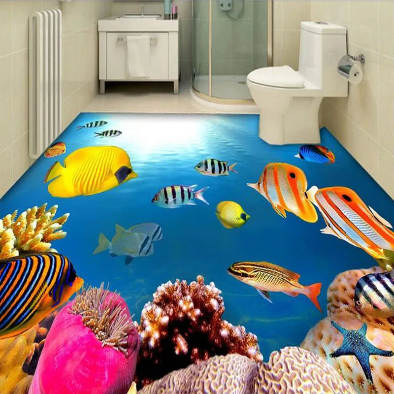 Custom Flooring 3D Ocean Sea Star Fish Wall Painting Floor Sticker Bathroom PVC Self-adhesive Waterproof 3d Wallpaper Flooring