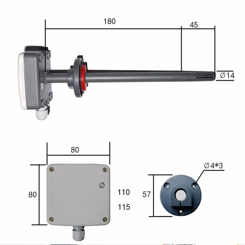 Sensor de temperatura e umidade do estilo duto, conversor de sinal, transmissor de temperatura e umidade com comunicação rs485