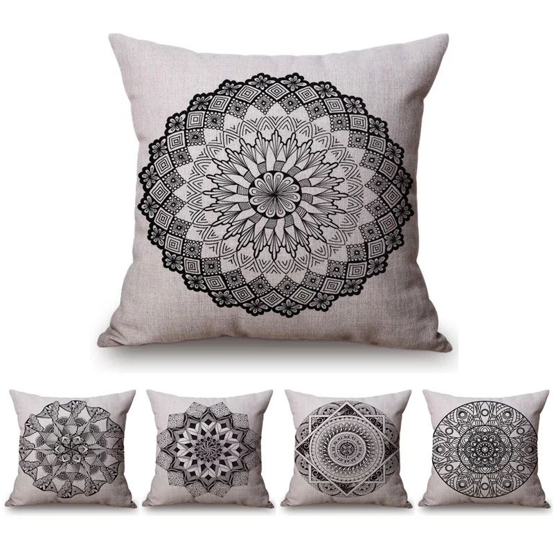 Boho Florals Thailand Meditation Chair Decorative Cushion Cover Mandala Style Cotton Linen Sofa Throw Pillow Cover cojines