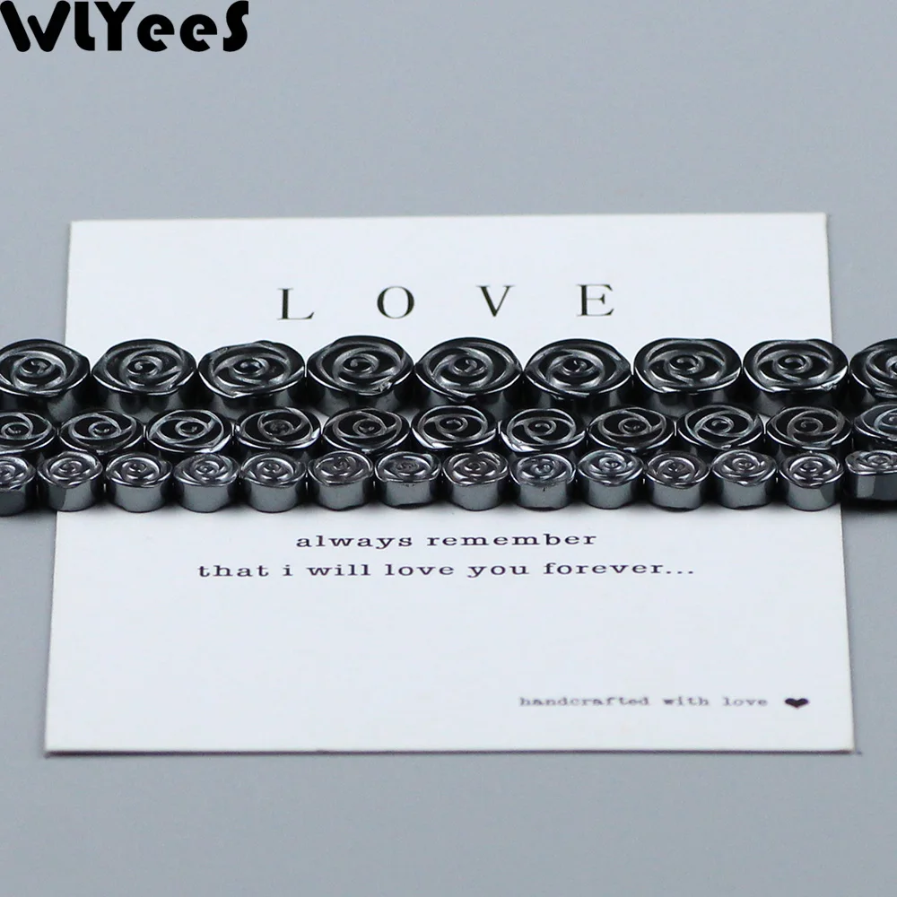 WLYeeS Special-shaped Natural Black Hematite Roses Flowers Coin Flat Round Loose Beads For DIY Jewelry Earring Pendant Making