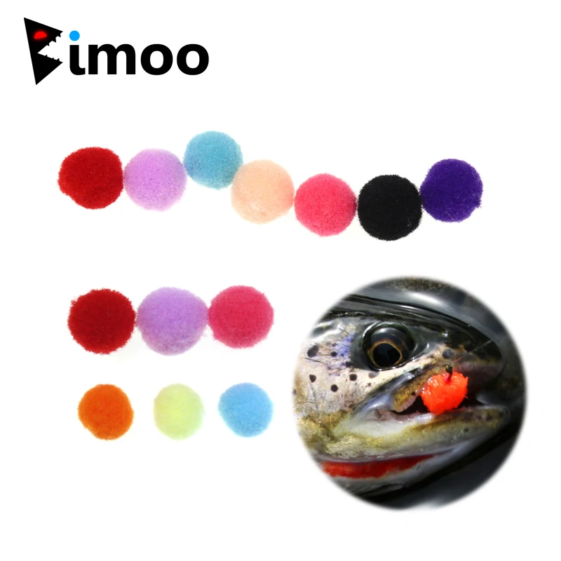 Bimoo 20pcs 8mm 10mmm Fly Fishing mimic fish egg Roe Salmon trout bait floating plush balls Eggs