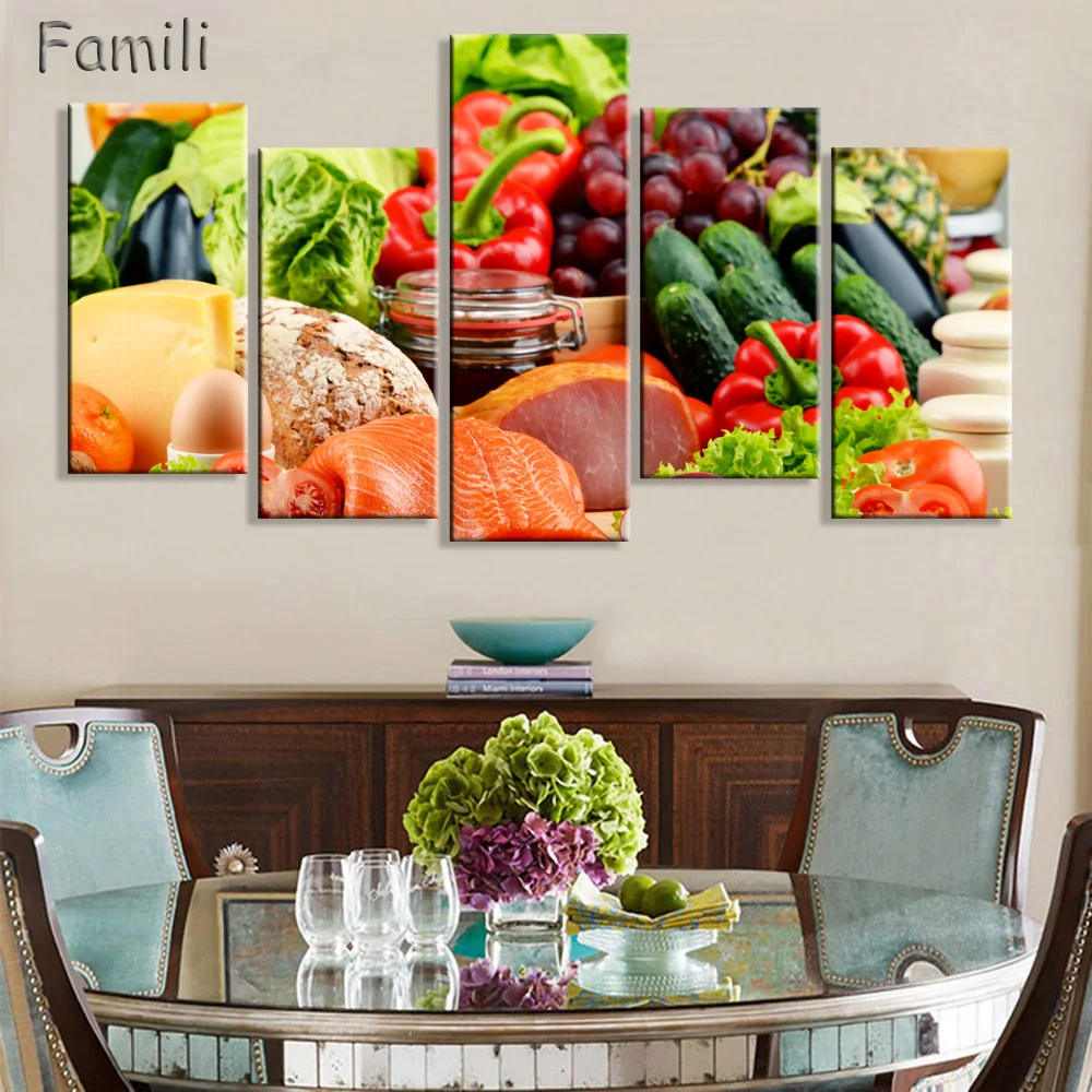 5 Pieces Drop Shipping Still Life Vegetables Fruits Painting Canvas Art Wall Picture Decoration for Living Room No Frame