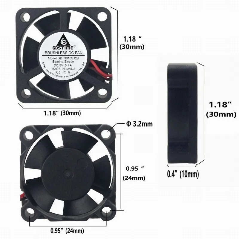 Gdstime 5 pcs 3cm DC 5V 30x30x10mm 2Pin 2.0 DC Cooling Fan 30mm x 10mm Cooler Mini Heatsink Radiator 5 Blades