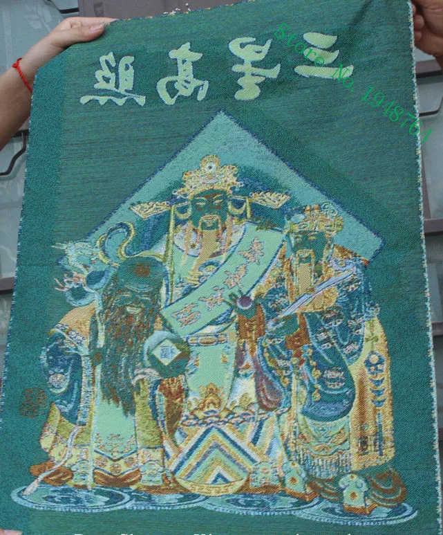 35 inch Chinese Silk embroidery 3 Longevity God Fu Lu Shou Life Thangka Painting Mural