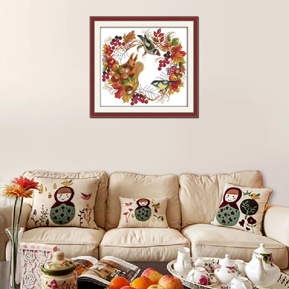 Joy Sunday animal style Joy wreath Needlework DIY Handmade Cross Stitch Sets For Embroidery Kits Precise Printed Home Decor