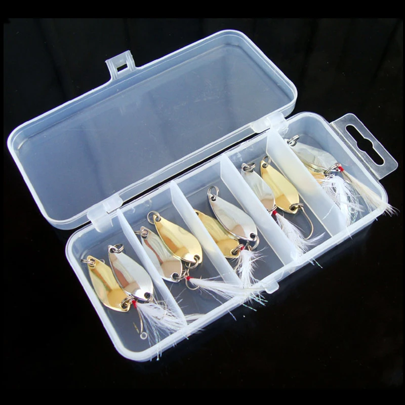 

10pcs Metal Spoon Lures Gold & Silver Spinner Bait Portable Fishing Kit Set with Durable Crank Hook Transparent Fishing Box