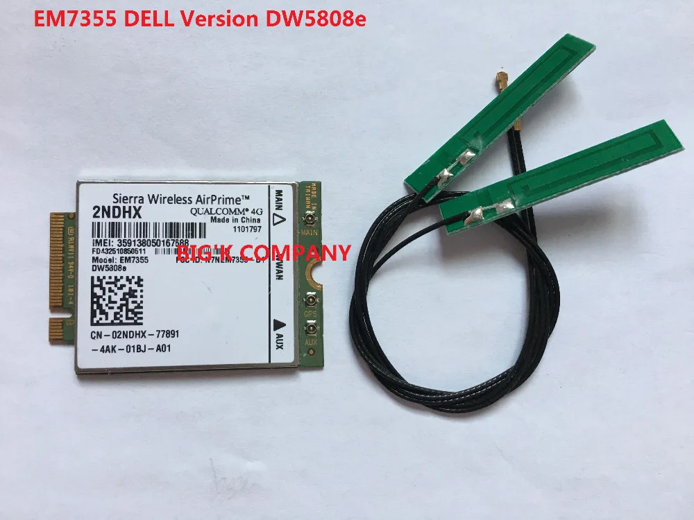 

JINYUSHI For Gobi5000 EM7355 DW5808e +2pcs NGFF antenna LTE/EVDO/HSPA+42Mbps NGFF Card 4G Module for D ELL venue 11