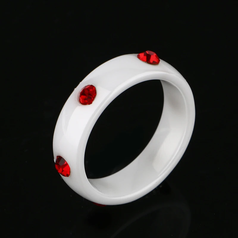 2018 Rings Ceramic Unique Red Stone Ring 6mm Width Black White Ring For Women Engagement Anniversary Ring Jewelry Fashion