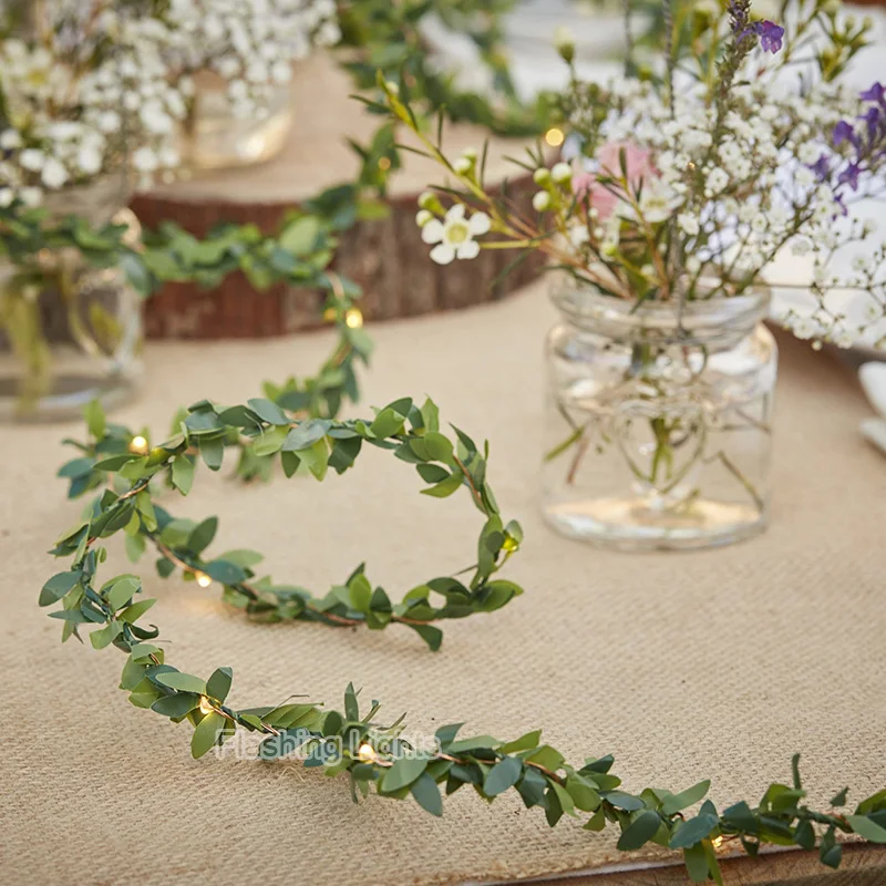 Rustic Wedding Foliage LED Ivy Green Leaf Garland String Lights Perfect for Indoor, Bedroom, Wedding, Party Decorations